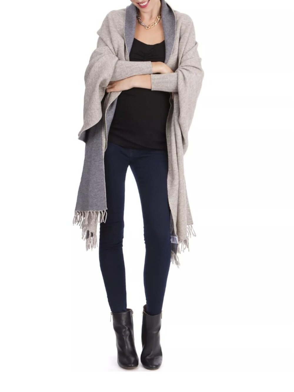 New NWT Seraphine Maternity Shawl Wrap Oversized Sweater w/ Sleeves Brown gray. - Picture 3 of 11